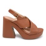 Sandália Meia Pata x Peito Do Pé Salto Grosso Ref 15000 Napa Caramelo