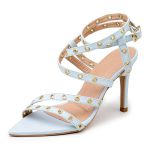 Sandália Feminina Salto e Bico Fino 6019 Napa Azul Bebe