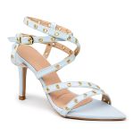 Sandália Feminina Salto e Bico Fino 6019 Napa Azul Bebe