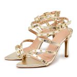 Sandália Feminina Salto e Bico Fino 6019 Napa Ouro Light