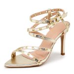 Sandália Feminina Salto e Bico Fino 6019 Napa Ouro Light