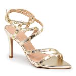 Sandália Feminina Salto e Bico Fino 6019 Napa Ouro Light