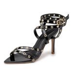 Sandália Feminina Salto e Bico Fino 6019 Napa Verniz Preto