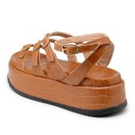 Sandália Feminina Papete Flatform Tira Com Fivela 5302 Croco Whisky