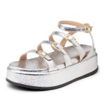 Sandália Feminina Papete Flatform Tira Com Fivela 5302 Essence Prata