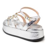 Sandália Feminina Papete Flatform Tira Com Fivela 5302 Essence Prata