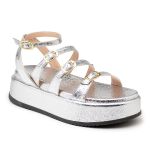 Sandália Feminina Papete Flatform Tira Com Fivela 5302 Essence Prata