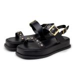 Sandália Feminina Flatform Papete Tiras Fivela Preta 23420