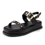 Sandália Feminina Flatform Papete Tiras Fivela Preta 23420
