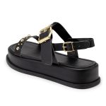 Sandália Feminina Flatform Papete Tiras Fivela Preta 23420
