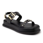 Sandália Feminina Flatform Papete Tiras Fivela Preta 23420