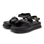 Sandália Feminina Papete Flatform Tiras Fivela 23411 Preto