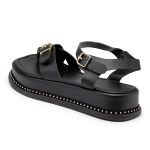 Sandália Feminina Papete Flatform Tiras Fivela 23411 Preto