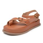 Sandália Feminina Papete Flatform Tiras Fivela 23410 Caramelo
