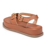 Sandália Feminina Papete Flatform Tiras Fivela 23410 Caramelo