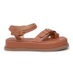 Sandália Feminina Papete Flatform Tiras Fivela 23410 Caramelo