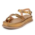 Sandália Feminina Papete Flatform Tiras Fivela Bronze