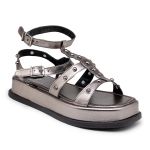 Papete Feminina Flat Plataforma Em Napa Prata Velho 183070