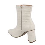 Bota Feminina 252402 Salto Geométrico Off White Croco Bico Quadrado