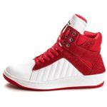 Tênis Sneaker Couro Legitimo Branco/Vermelho - REF: 20100 Street