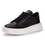 Sapatênis Casual Em Couro Legitimo Masculino Preto/Branco 60230 