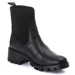 Coturno Elásticos Cano Médio Feminino Couro Legitimo Preto - REF: 3003