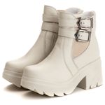 Bota Coturno Chelsea Feminina Couro Legitimo Off-White - REF: 6731