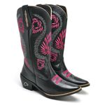 Bota Western Texana Preta Rosa Bordada