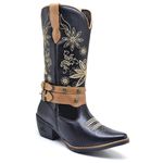Bota Feminina Western Texana Preta Bordada