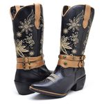 Bota Feminina Western Texana Preta Bordada