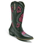 Bota Western Texana Preta Rosa Bordada