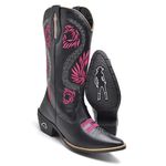 Bota Western Texana Preta Rosa Bordada