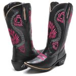Bota Western Texana Preta Rosa Bordada