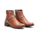 Bota Biker Boots Couro Cano Curto Conhaque