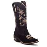 Bota Texana Bordada Preta Camurça