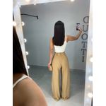 Calça alfaiataria risca de giz bege