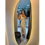 Vestido Isa acetinado nude