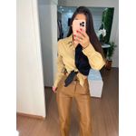 Camisa tricoline bege/preto