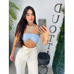 Cropped cambraia de linho azul