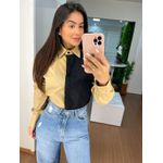 Camisa tricoline bege/preto