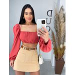 Short saia bege com cinto 