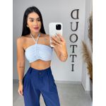 Cropped cambraia de linho azul