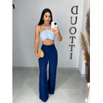 Cropped cambraia de linho azul