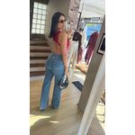 CALÇA WIDE LEG COM CINTO- JEANS ESCURO