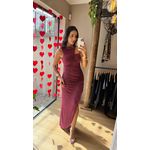 VESTIDO HALTER FRANZIDO COM FENDA