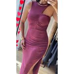VESTIDO HALTER FRANZIDO COM FENDA