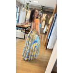 VESTIDO INDIANO COSTA ABERTA- AZUL CLARO E DOURADO