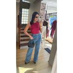 CALÇA WIDE LEG COM CINTO- JEANS ESCURO