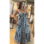 VESTIDO INDIANO COSTA ABERTA- MARROM COM AZUL BIC