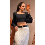 CROPPED MANGA LONGA- PRETO